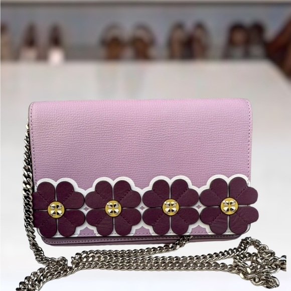 Kate Spade Sylvia Graphic Spade Clover Appliqué Orchid Silver Crossbody Bag